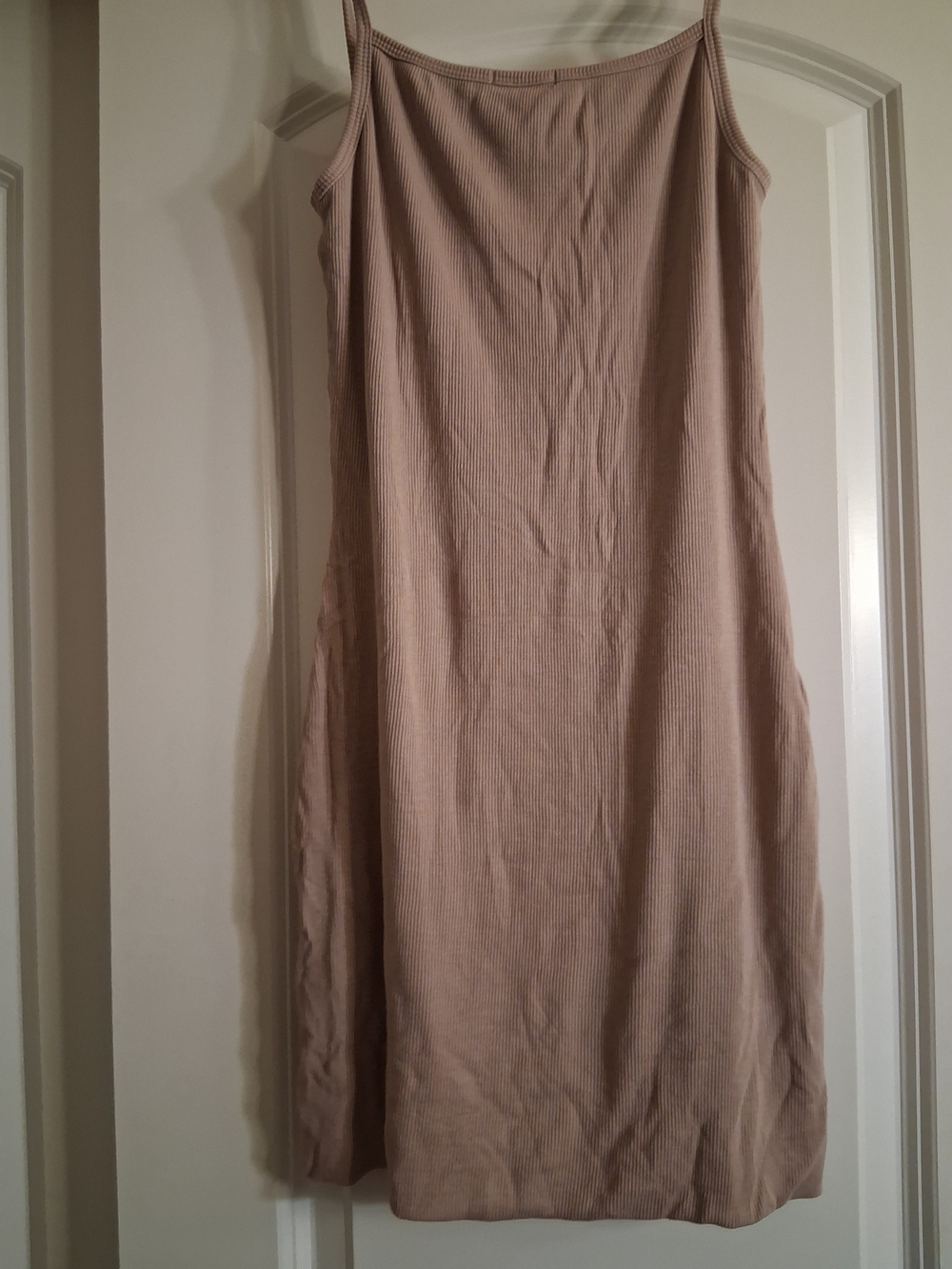 LNA Beige Ribbed Midi Slip Dress
